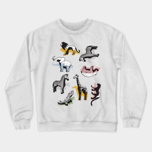 Safari geo animal // print // non directional design white background mustard yellow sage green pastel blue blush pink and grey safari animals shadows Crewneck Sweatshirt